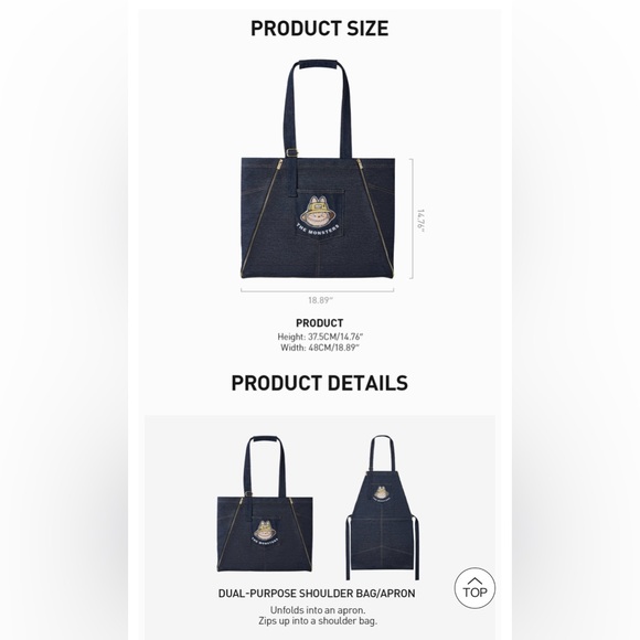 Pop Mart Labubu The Monster Denim Apron Bag - Picture 2 of 13